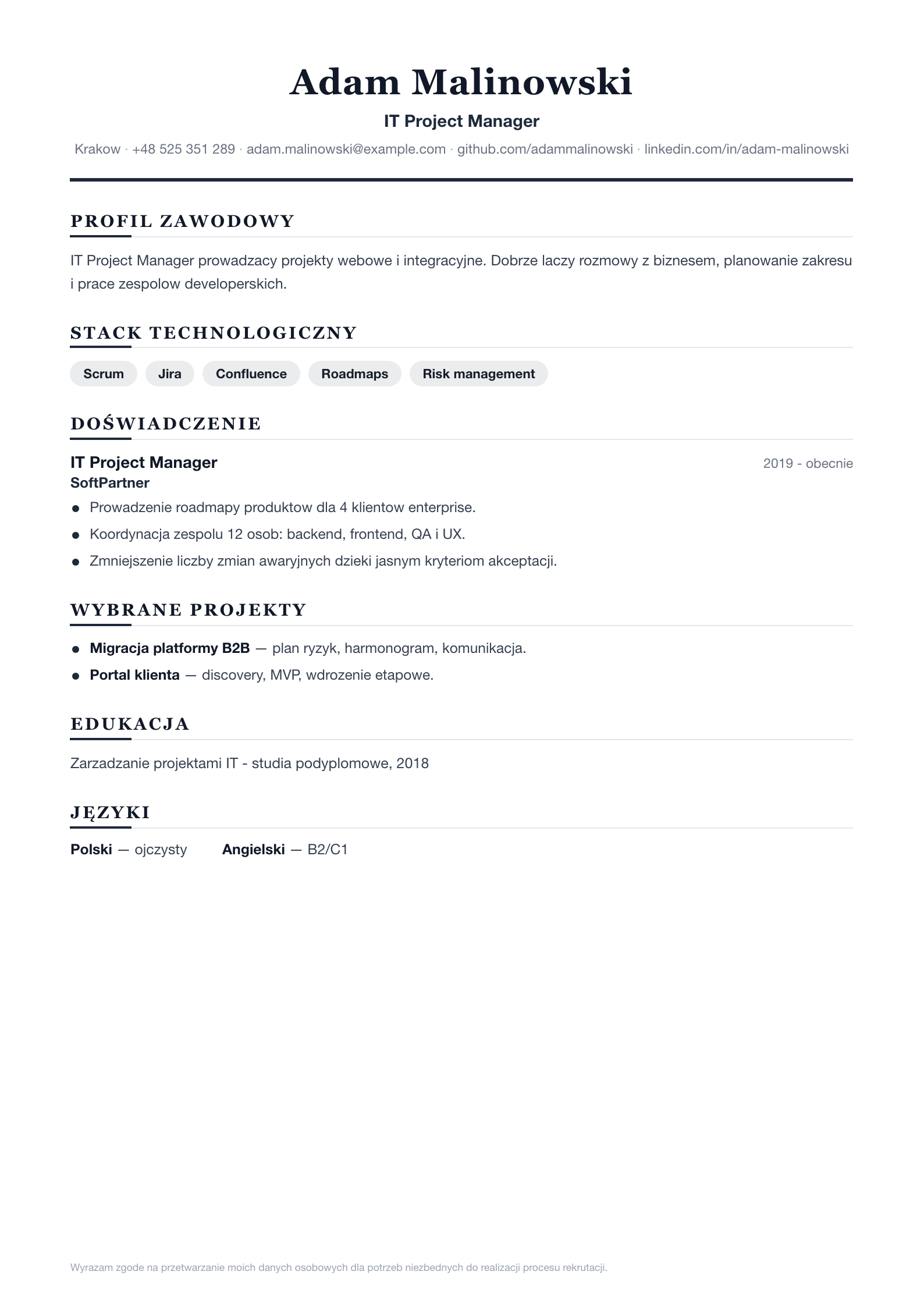 Podgląd wzoru CV Word Klasyczne