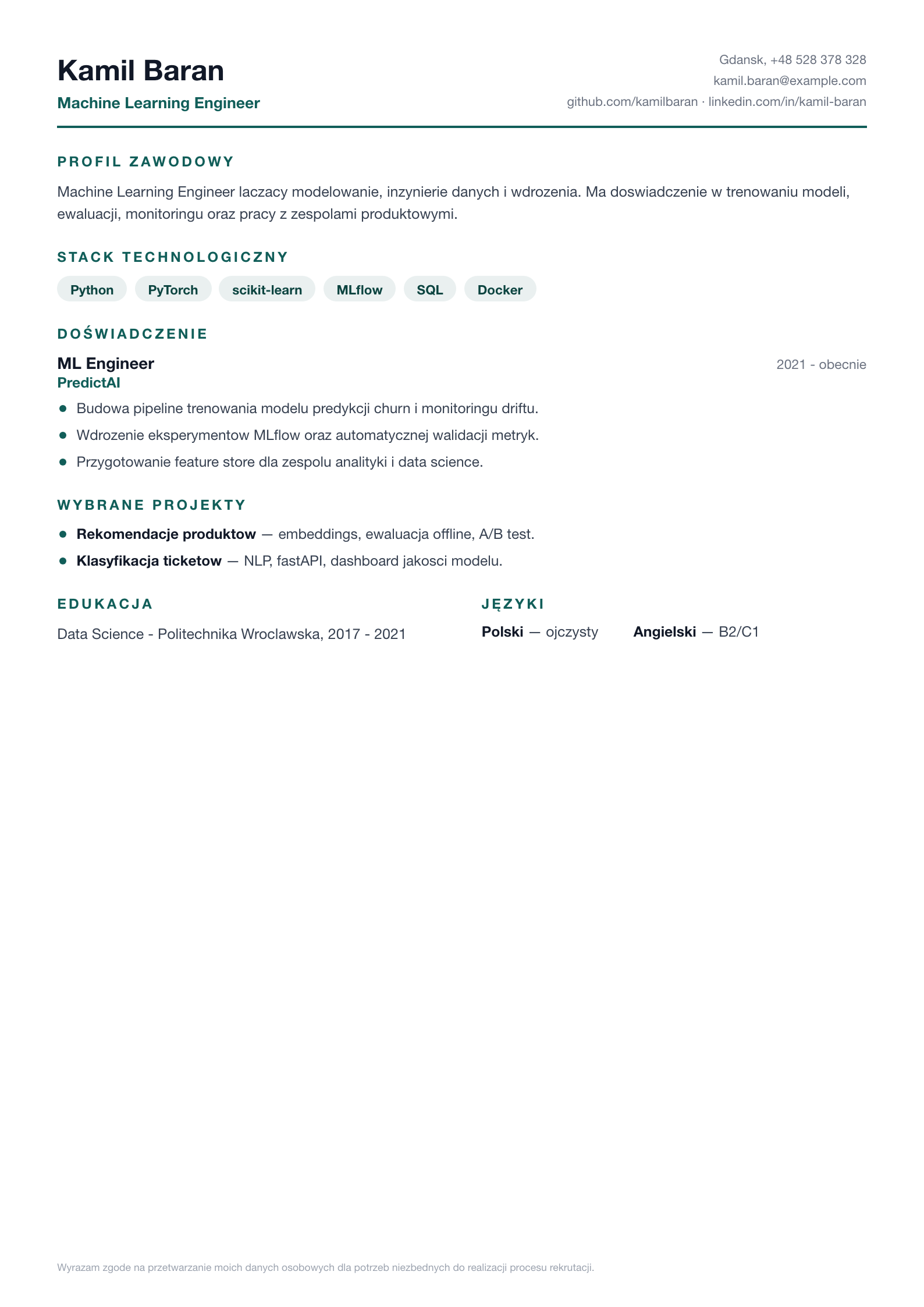 Podgląd wzoru Data / ML CV