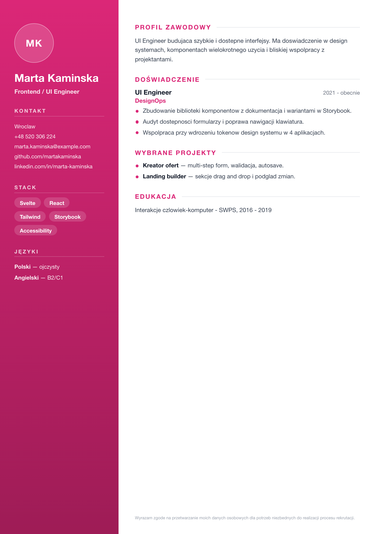 Podgląd wzoru Frontend Developer Modern
