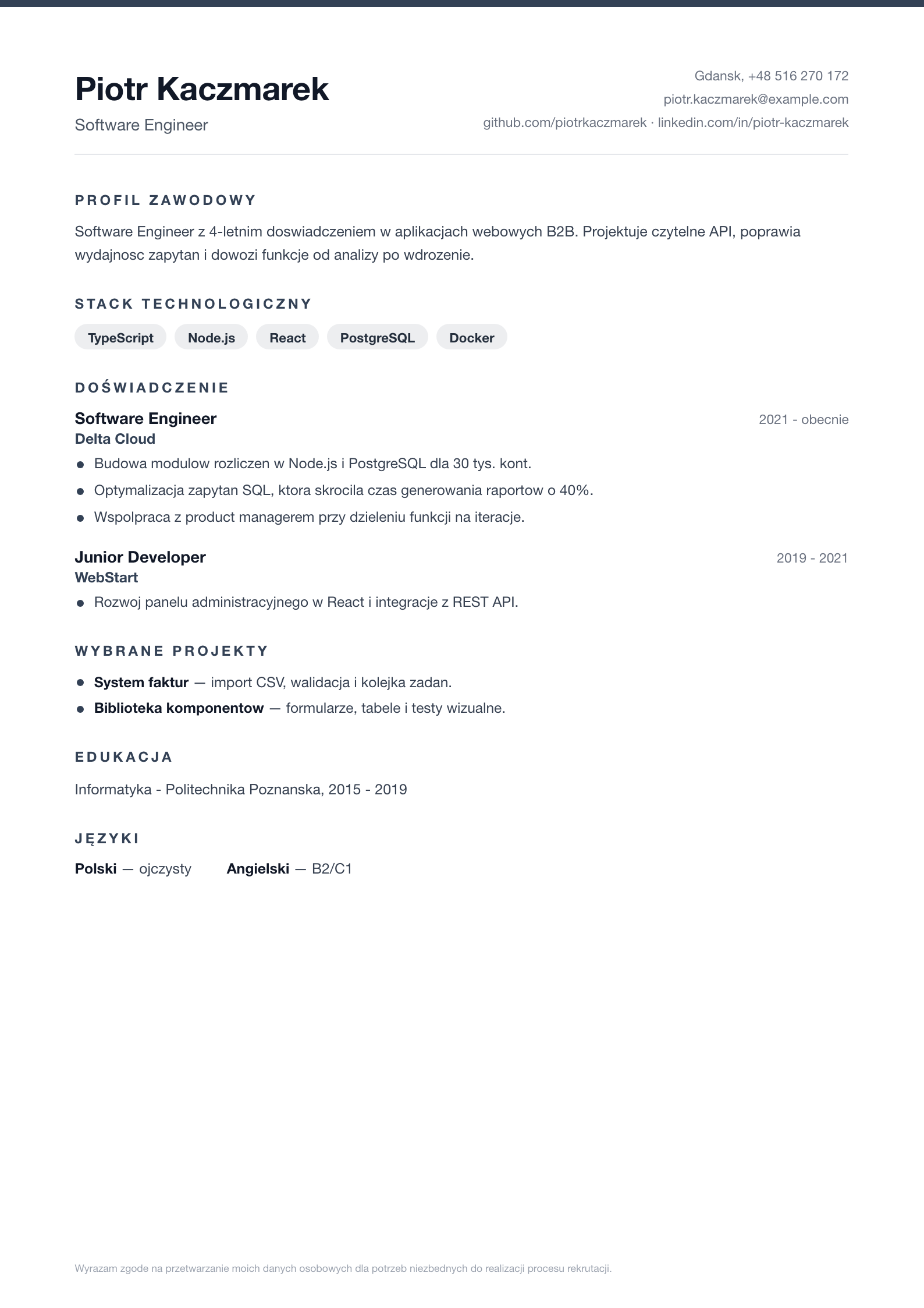 Podgląd wzoru Klasyczne CV Standard