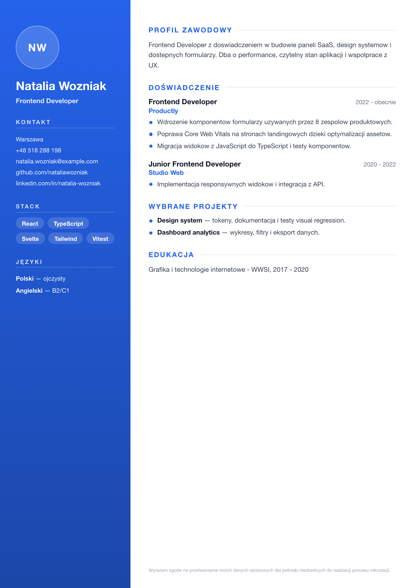 Podgląd wzoru Nowoczesne CV Blue