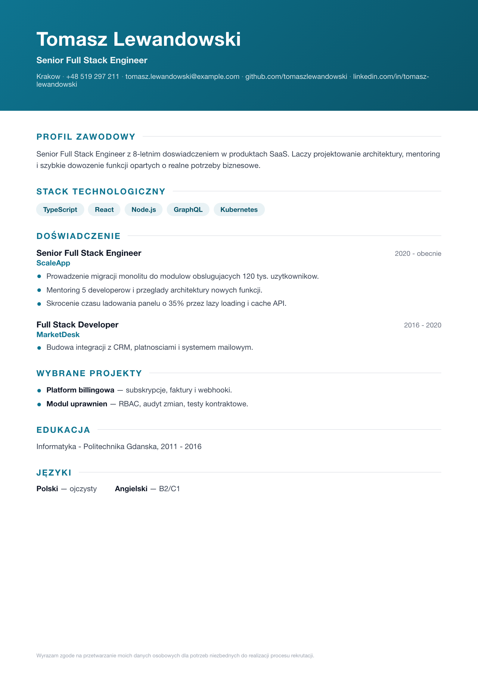 Podgląd wzoru Nowoczesne CV Pro