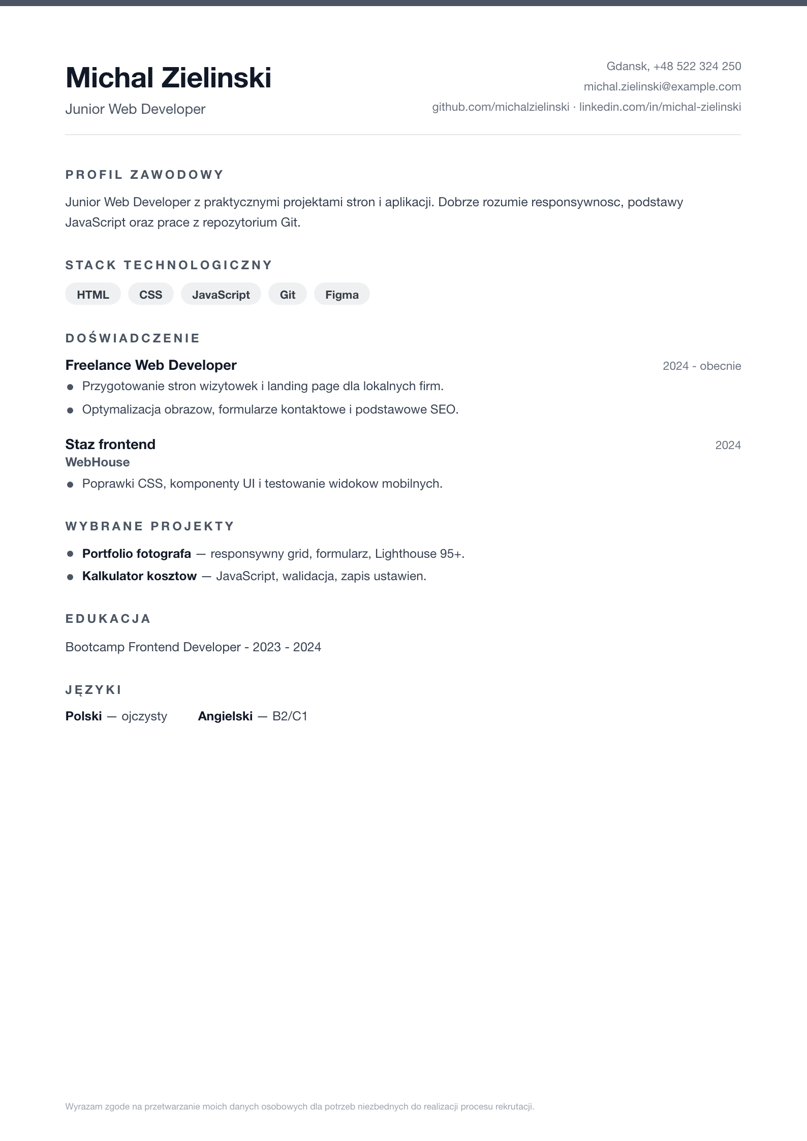 Podgląd wzoru Proste CV Basic