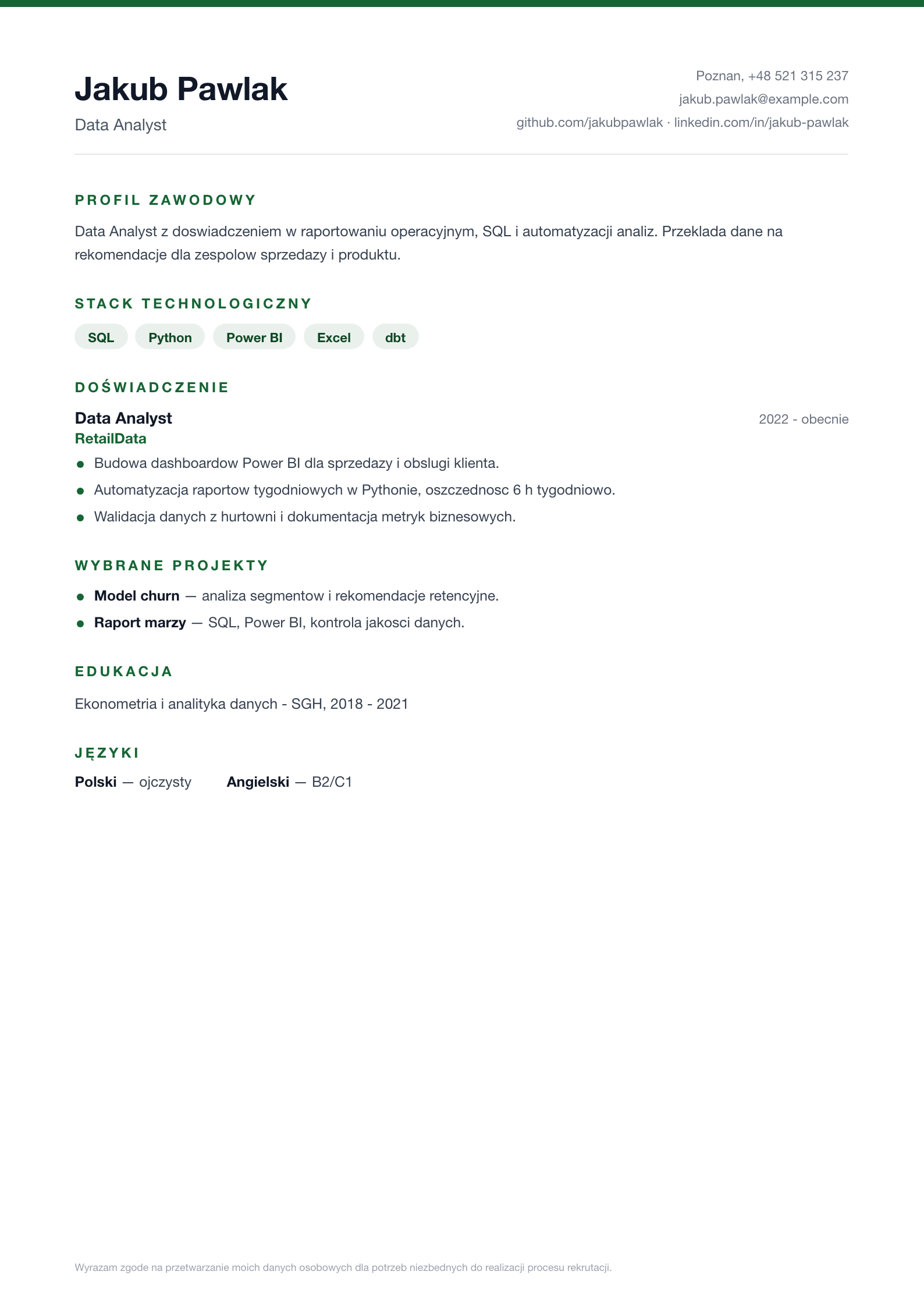 Podgląd wzoru Proste CV Czyste