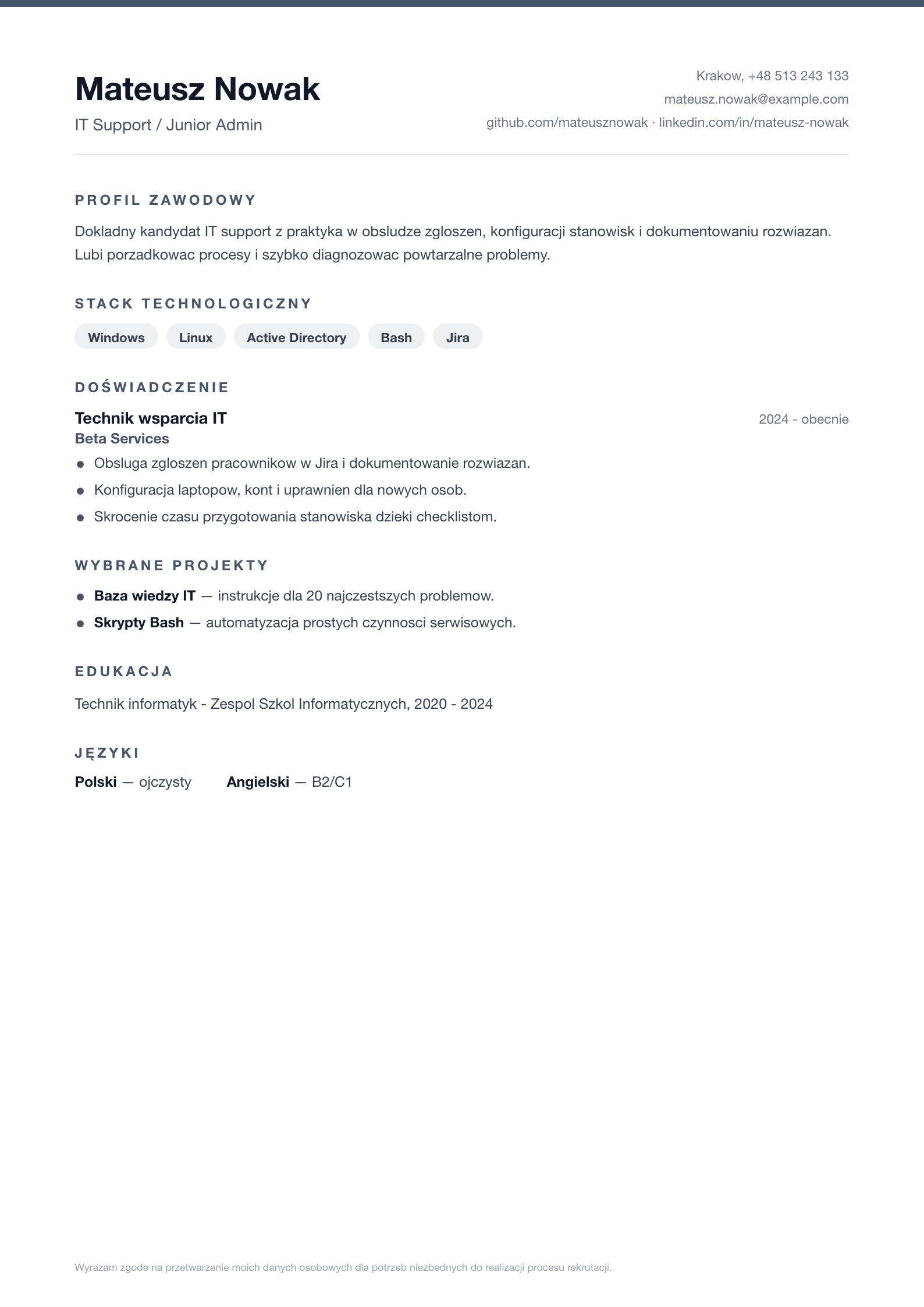Podgląd wzoru Puste CV Minimal